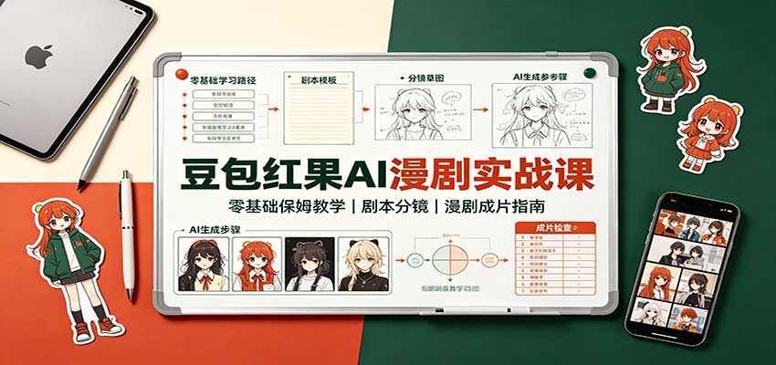 豆包红果AI漫剧实战课:零基础保姆教学,剧本分镜,漫剧成片指南-网创之家