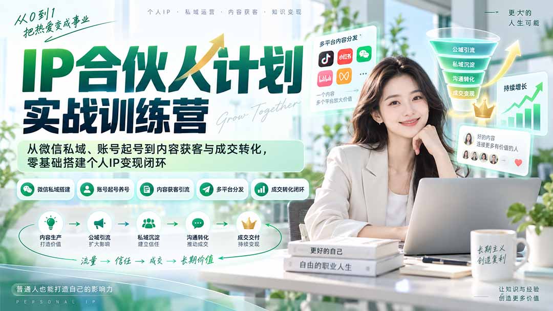 IP合伙人计划实战训练营-更新：从微信私域、账号起号到内容获客与成交转化，零基础搭建个人IP变现闭环-网创之家
