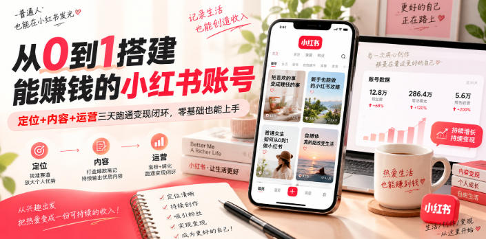 从0到1搭建能賺钱的小红书账号,定位+内容+运营三天跑通变现闭环-网创之家