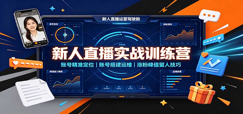 新人直播实战训练营：账号精准定位，账号搭建运维，涨粉峰值留人技巧-网创之家