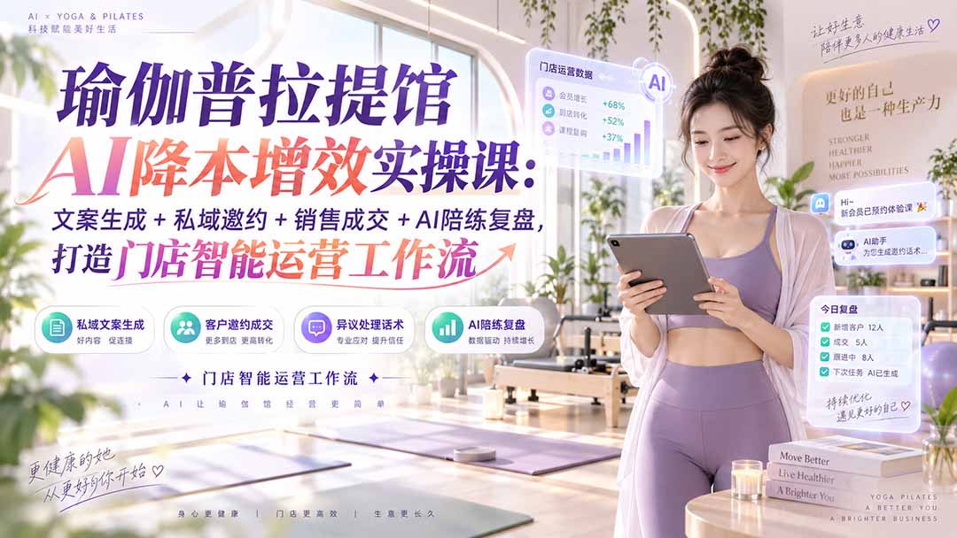 瑜伽普拉提馆AI降本增效实操课：文案生成+私域邀约+销售成交+AI陪练复盘，打造门店智能运营工作流-网创之家