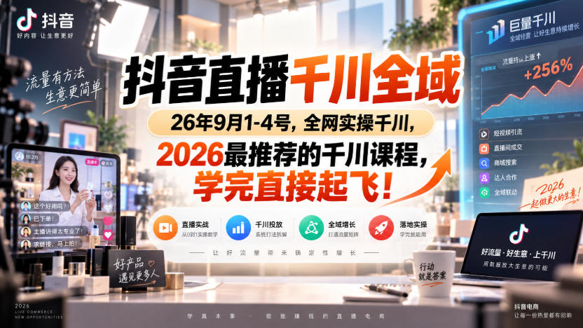 抖音直播千川全域26年9月1-4号，全网实操千川，2026最推荐的千川课程，学完直接起飞！-网创之家