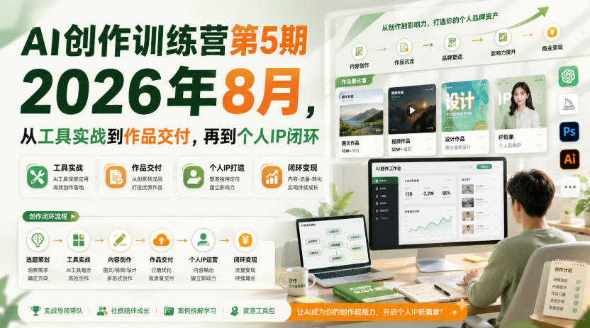 AI创作训练营第5期2026年8月,从工具实战到作品交付,再到个人IP闭环(更新0910)-网创之家