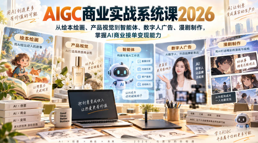 AIGC商业实战系统课2026，从绘本绘画、产品视觉到智能体、数字人广告、漫剧制作，掌握AI商业接单变现能力-网创之家