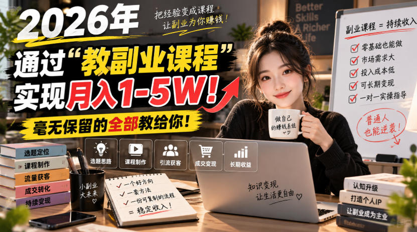 2026年通过“教副业课程”实现月入1-5W！毫无保留的全部教给你！【揭秘】-网创之家