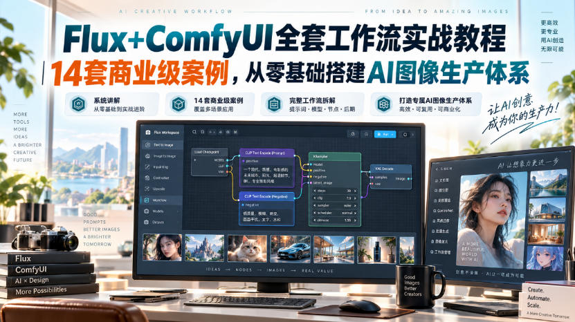 Flux+ComfyUI全套工作流实战教程｜14套商业级案例，从零基础搭建AI图像生产体系-网创之家