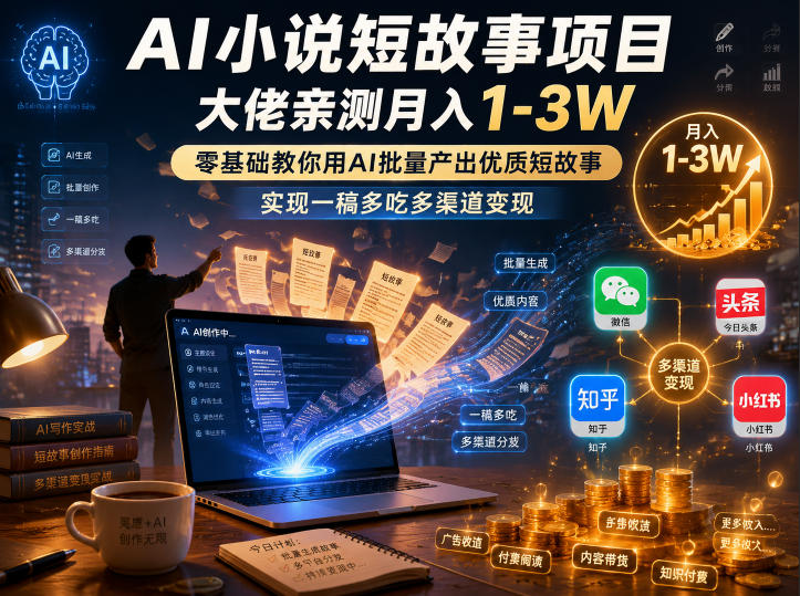 AI小说短故事项目，大佬亲测月入1-3W，零基础教你用AI批量产出优质短故事，实现一稿多吃多渠道变现(更新0910)-网创之家