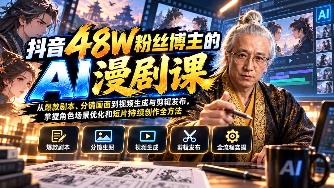 抖音48W粉丝博主的AI漫剧课:从爆款剧本、分镜画面到视频生成与剪辑发布,掌握角色场景优化和短片持续创作全方法-网创之家
