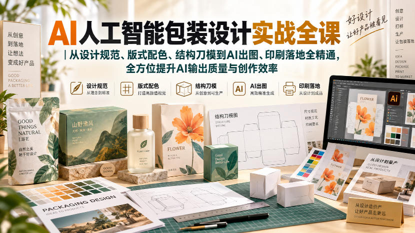 AI人工智能包装设计实战全课｜从设计规范、版式配色、结构刀模到AI出图、印刷落地全精通-网创之家