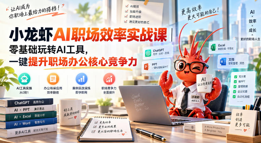 小龙虾AI职场效率实战课|零基础玩转AI工具,一键提升职场办公核心竞争力-网创之家