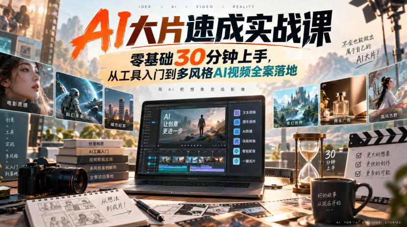 AI大片速成实战课｜零基础30分钟上手，从工具入门到多风格AI视频全案落地​-网创之家
