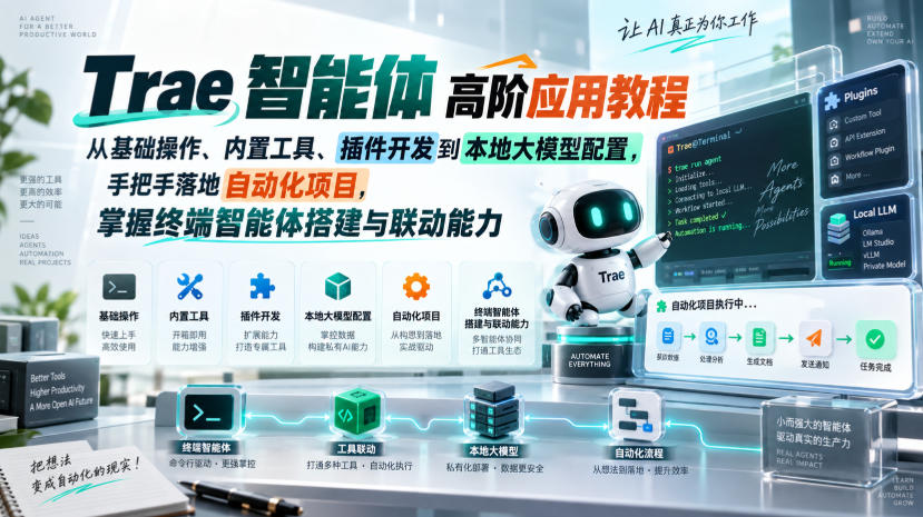 Trae智能体高阶应用教程，从基础操作、内置工具、插件开发到本地大模型配置，手把手落地自动化项目-网创之家
