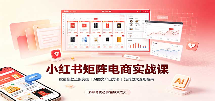 小红书矩阵电商实战课：批量搬款上架实操，AI图文产出，矩阵放大变现指南-网创之家