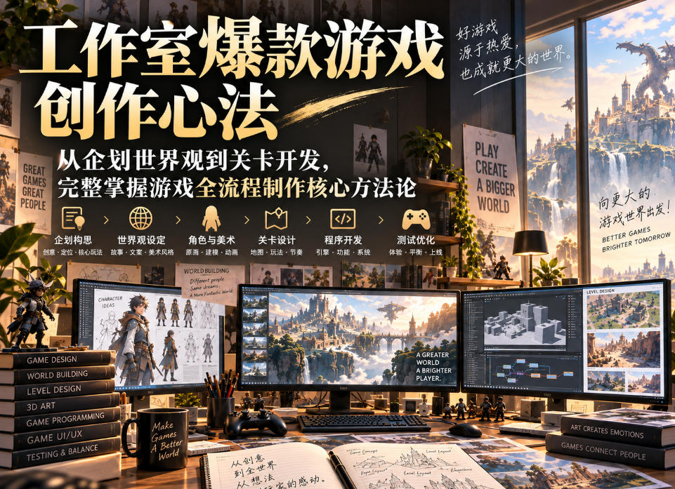 工作室爆款游戏创作心法｜从企划世界观到关卡开发，完整掌握游戏全流程制作核心方法论-网创之家