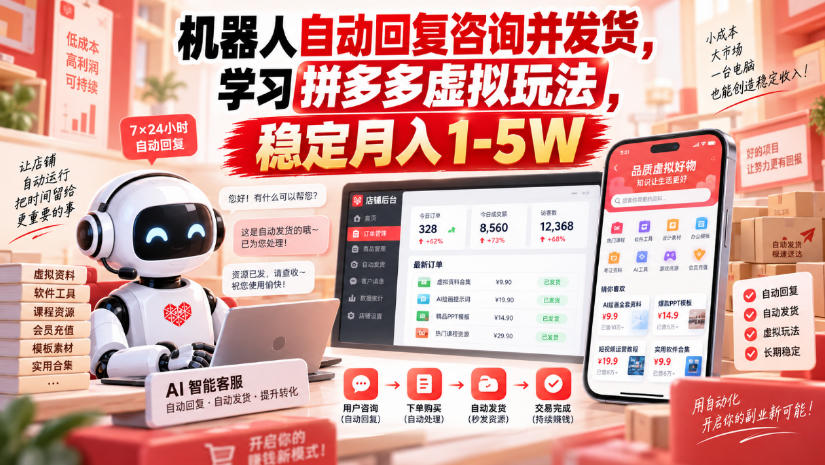 机器人自动回复咨询并发货，学习拼多多虚拟玩法，稳定月入1-5W【揭秘】-网创之家
