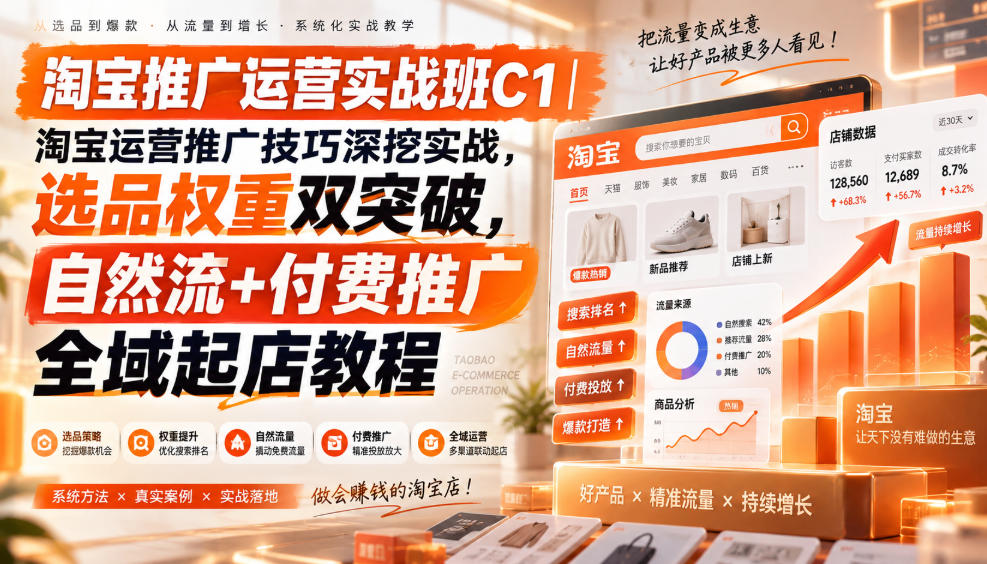 淘宝推广运营实战班C1|淘宝运营推广技巧深挖实战,选品权重双突破,自然流+付费推广全域起店教程-网创之家