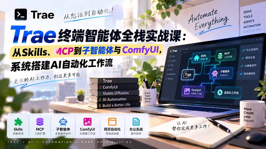 Trae终端智能体全栈实战课：从Skills、MCP到子智能体与ComfyUI，系统搭建AI自动化工作流-网创之家