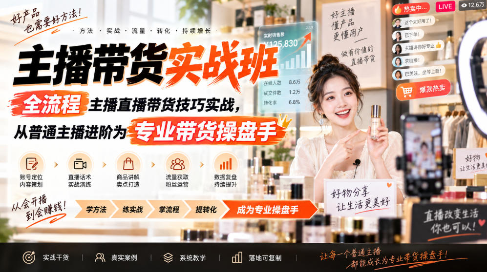 主播带货实战班ZB，全流程主播直播带货技巧实战，从普通主播进阶为专业带货操盘手-网创之家