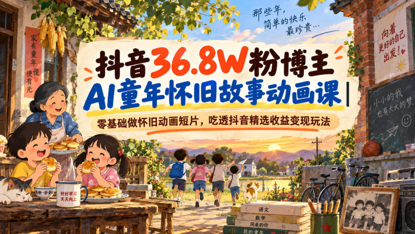 抖音36.8W粉博主AI童年怀旧故事动画课｜零基础做怀旧动画短片，吃透抖音精选收益变现玩法-网创之家