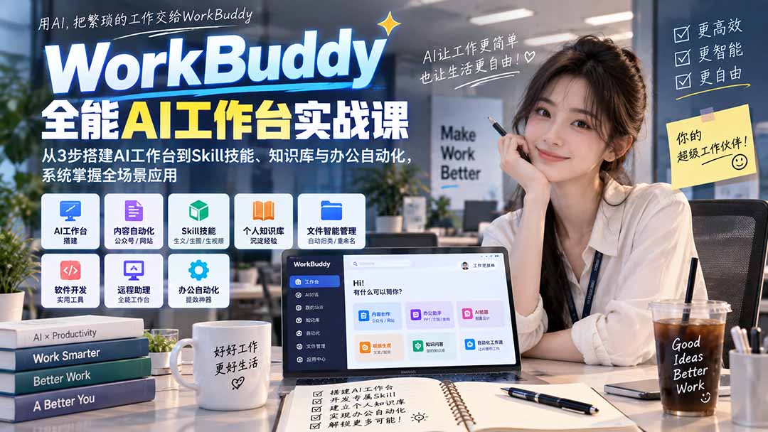 WorkBuddy全能AI工作台实战课:从3步搭建AI工作台到Skill技能、知识库与办公自动化,系统掌握全场景应用-网创之家