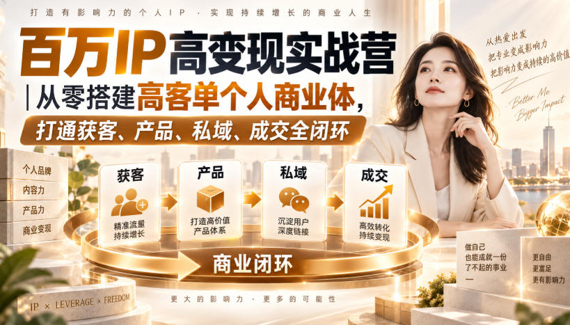 百万IP高变现实战营｜从零搭建高客单个人商业体，打通获客、产品、私域、成交全闭环​-网创之家