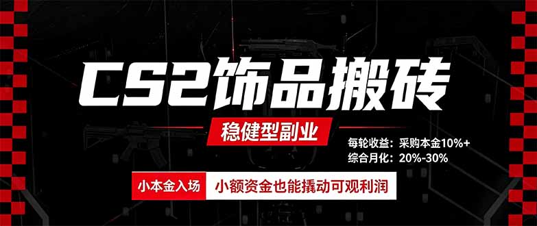 CS2饰品搬砖，每轮收益为采购本金的10%+，综合月化为20-30%，稳健型副业-网创之家