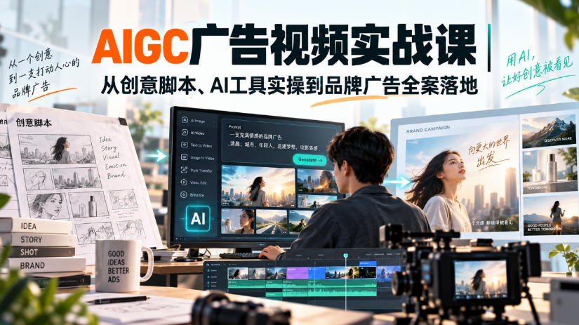 AIGC广告视频实战课|从创意脚本、AI工具实操到品牌广告全案落地-网创之家