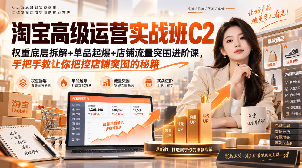 淘宝高级运营实战班C2｜权重底层拆解+单品起爆+店铺流量突围进阶课，手把手教让你把控店铺突围的秘籍-网创之家