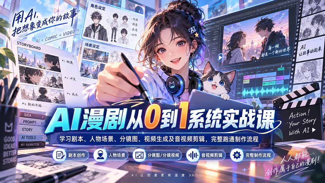 AI漫剧从0到1系统实战课:学习剧本、人物场景、分镜图、视频生成及音视频剪辑,完整跑通制作流程-网创之家