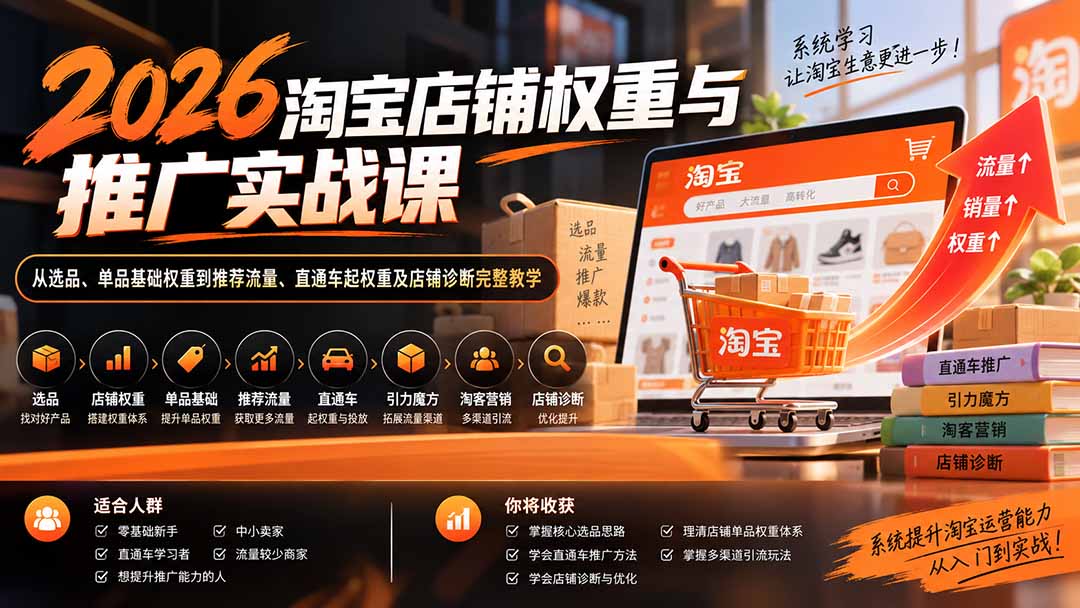 2026淘宝店铺权重与推广实战课：从选品、单品基础权重到推荐流量、直通车起权重及店铺诊断完整教学-网创之家