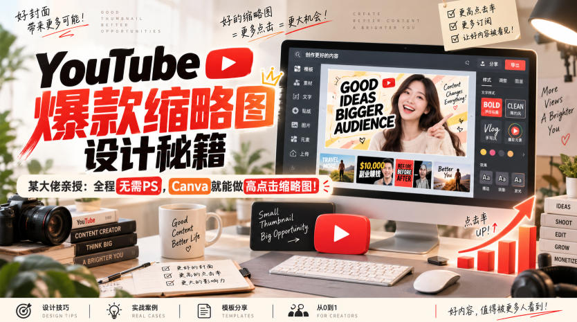YouTube爆款缩略图设计秘籍,某油管大佬(610万订阅者)亲授,全程无需PS,Canva就能做高点击缩略图!【原创双语字幕】-网创之家
