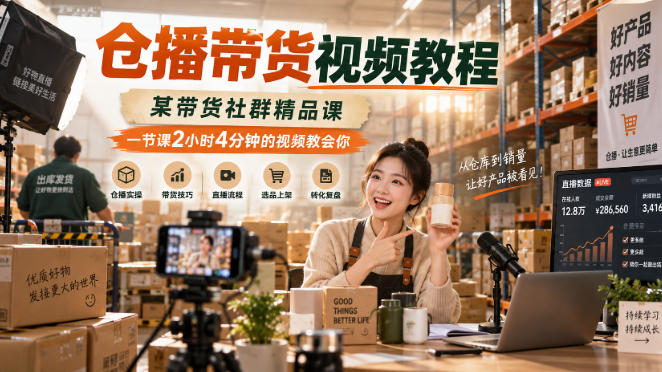 仓播带货视频教程，某带货社群精品课，一节课2小时4分钟的视频教会你-网创之家