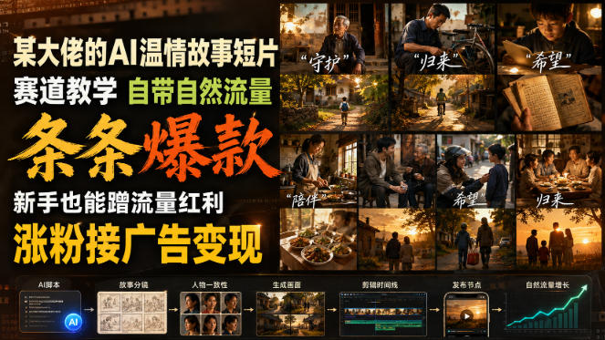 某大佬的AI温情故事短片赛道教学，自带自然流量，条条爆款，新手也能蹭流量红利，涨粉接广告变现(更新)-网创之家