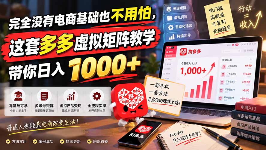 完全没有电商基础也不用怕，这套多多虚拟矩阵教学带你日入 1000+-网创之家