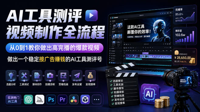 AI工具测评视频制作全流程,从0到1教你做出高完播的爆款视频,做出一个稳定接广告賺钱的AI工具测评号-网创之家