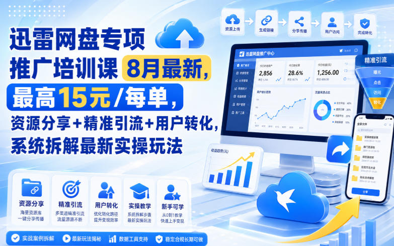 迅雷网盘专项推广培训课9月最新，最高15米/每单，资源分享+精准引流+用户转化，系统拆解最新实操玩法(更新0915)-网创之家