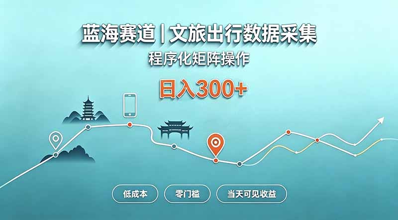 蓝海赛道 文旅出行数据采集 程序化矩阵操作 低成本 零门槛 当天可见收益 日入300+-网创之家