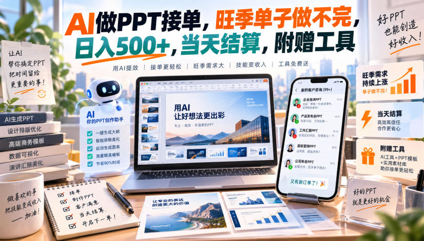 AI做PPT接单，旺季单子做不完，日入500+，当天结算，附赠工具【揭秘】-网创之家