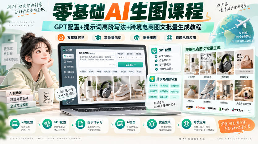 零基础AI生图课程，GPT配置+提示词高阶写法+跨境电商图文批量生成教程-网创之家