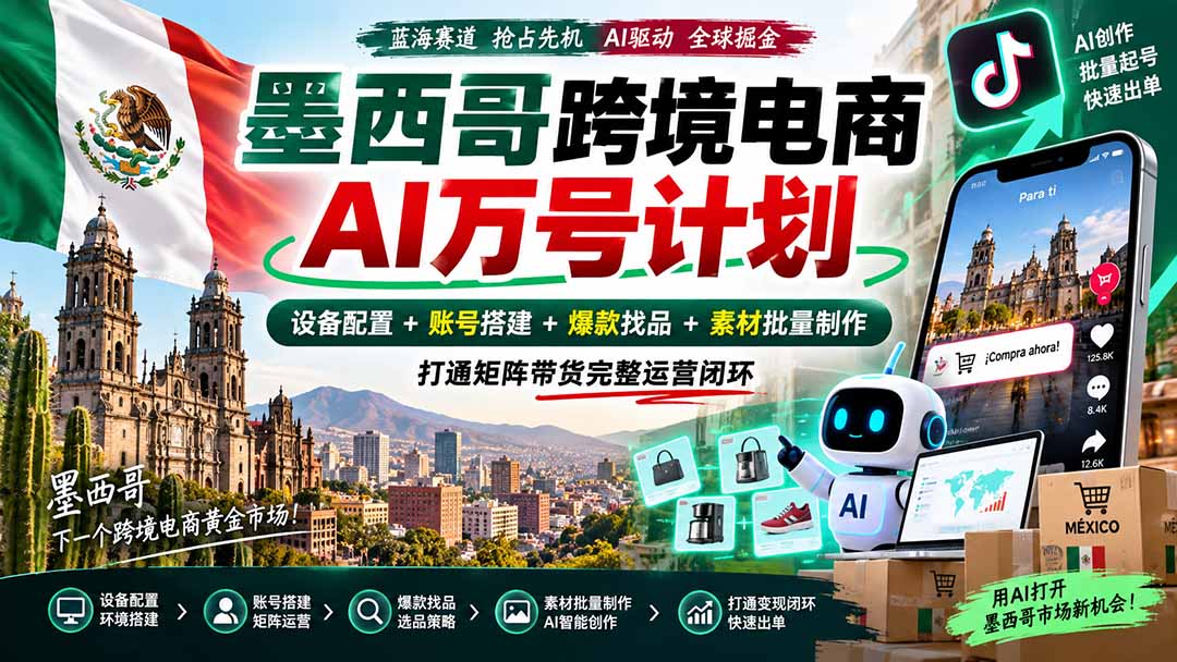 墨西哥AI跨境电商万号计划｜设备配置+账号搭建+爆款找品+素材批量制作，打通矩阵带货完整运营闭环-网创之家