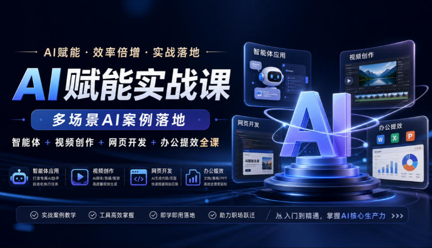 AI赋能实战课，多场景AI案例落地，智能体+视频创作+网页开发+办公提效全课-网创之家