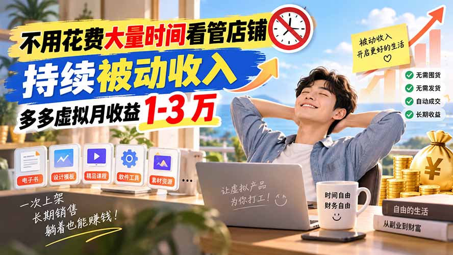 不用花费大量时间看管店铺,持续被动收入,多多虚拟月收益 1-3 万-网创之家