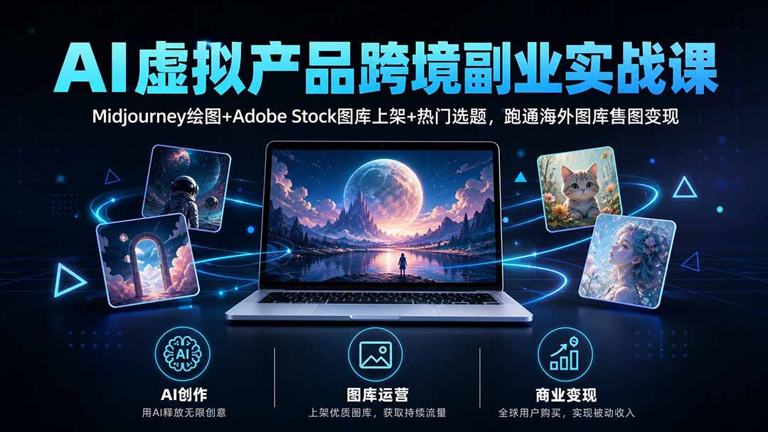 AI虚拟产品跨境副业实战课|Midjourney绘图+Adobe Stock图库上架+热门选题,跑通海外图库售图变现-网创之家