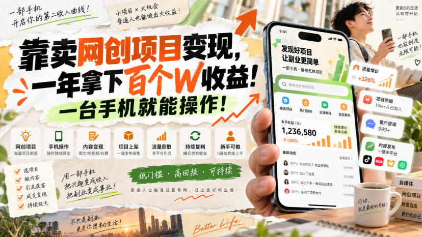 网创小程序虚拟资料变现,一年拿下百万收益,一部手机就可以做,0成本变现副业!-网创之家