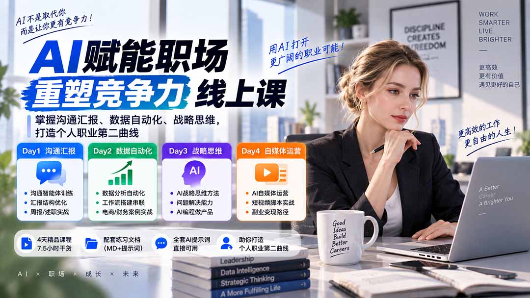 AI职场提效与第二曲线实战课-无水印:学习沟通汇报、数据工作流和战略思维,掌握AI编程做产品及自媒体运营方法-网创之家