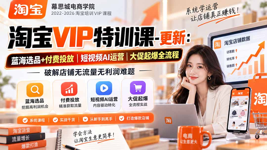 淘宝VIP特训课-更新0917：蓝海选品+付费投放｜短视频AI运营｜大促起爆全流程，破解店铺无流量无利润难题-网创之家