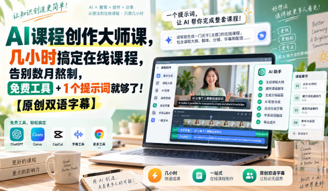 AI课程创作大师课，几小时搞定在线课程，告别数月熬制，免费工具+1个提示词就够了！【原创双语字幕】-网创之家