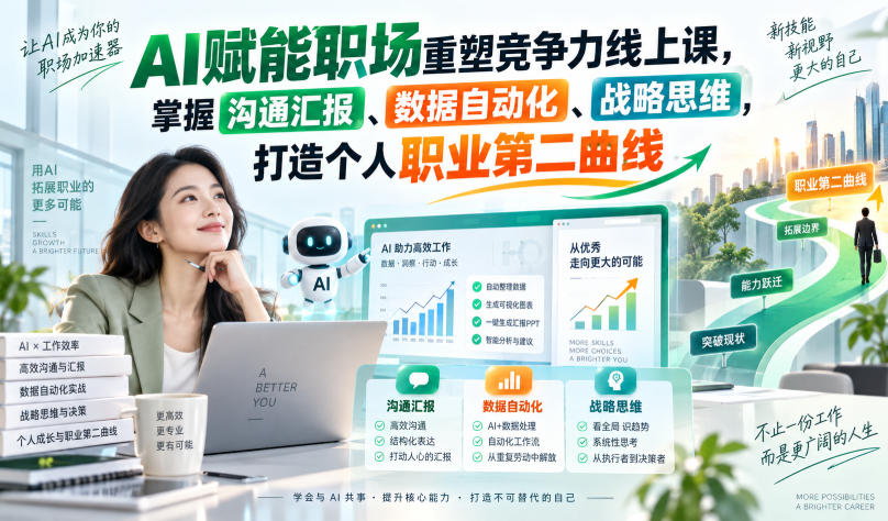 AI赋能职场重塑竞争力线上课，掌握沟通汇报、数据自动化、战略思维，打造个人职业第二曲线-网创之家