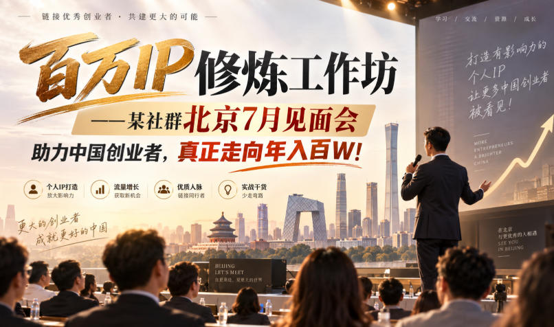 百万IP修炼工作坊——某社群北京7月见面会，助力中国创业者，真正走向年入百W!-网创之家
