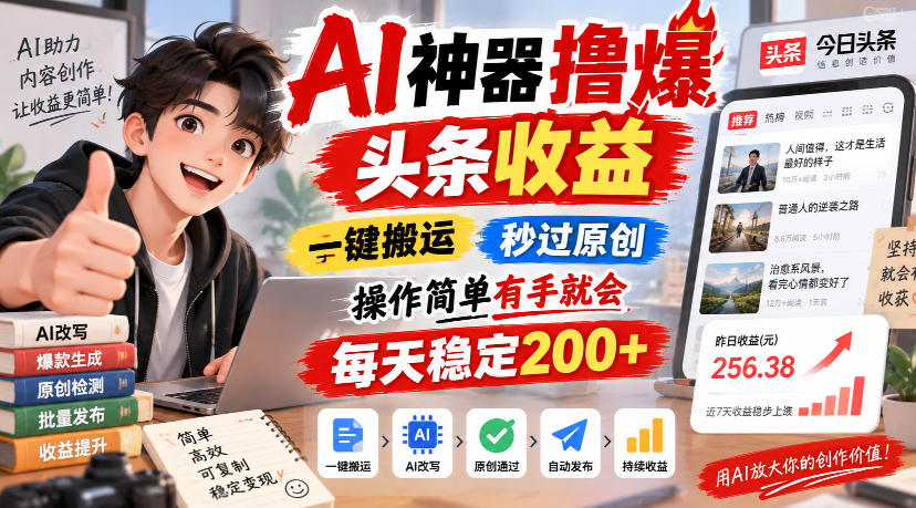 AI神器撸爆头条收益,一键搬运,秒过原创,操作简单有手就会,每天稳定200+【揭秘】-网创之家